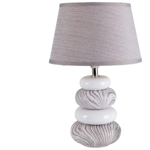 Lampada da tavolo grigia Näve Stoney con base in ceramica e paralume in tessuto, lampada da tavolo di design.