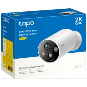 Tapo C425 Überwachungskamera, weiss, mit 2K QHD Auflösung und Akku für bis zu 300 Tage Laufzeit.