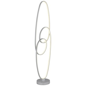 Lampadaire LED Spira argenté moderne avec formes ovales, hauteur 122 cm. Lampadaire design pour salon.