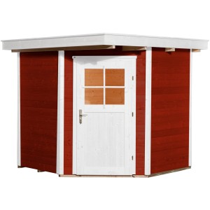 Casetta da giardino in legno Weka Angolo A, tetto piatto, rosso svedese, con porta e finestra bianche