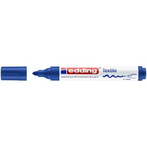 Marqueur textile Edding 4500 bleu, largeur de trait 2-3 mm, avec capuchon retiré.