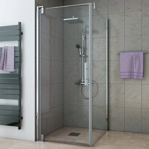Breuer Europa Design Drehtür mit Seitenwand links, Chromeffekt, 8mm Glas für moderne Dusche.
