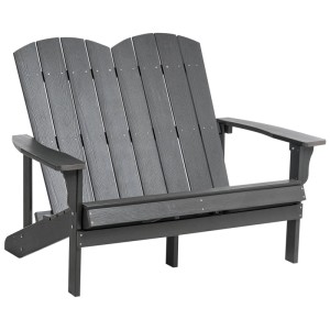 Banc de jardin Adirondack Beliani gris foncé, 2 places, en bois composite avec larges accoudoirs. Idéal pour l'extérieur.