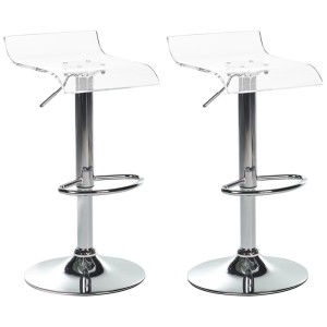 Deux tabourets de bar Beliani Neum transparents en acrylique avec structure métallique brillante et repose-pieds, lot de 2.