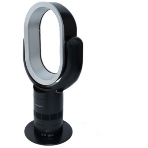 Ventilatore da tavolo Kibernetik Bladeless BTV61 nero-argento. Moderno, compatto, senza pale visibili.
