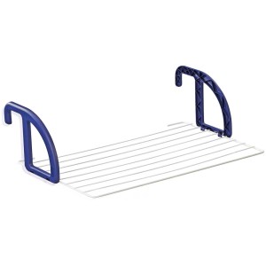 Stendibiancheria da balcone Leifheit Classic 70, con telaio blu e fili per stendere bianchi.