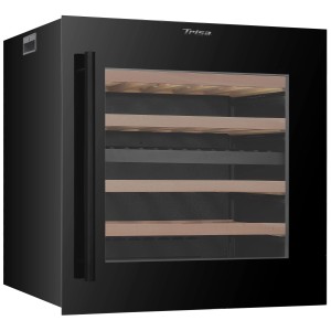 Cave à vin intégrable Trisa double zone, 69 l, design noir avec étagères en bois.