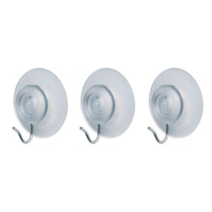 Lot de 3 crochets à ventouse transparents Tiger pour salle de bain et cuisine.