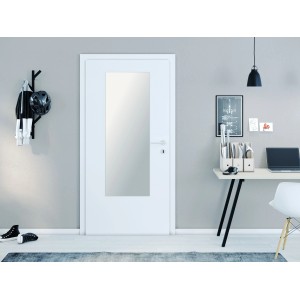 Specchio da porta rettangolare a forma di cristallo, 50x140 cm, senza cornice, montato su porta bianca.