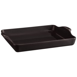Schwarze Emile Henry Focaccia-Backform aus Keramik für Ofen und Mikrowelle.