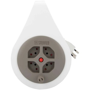 Enrouleur de câble Steffen, 7m, 4 prises T13, protection thermique, plastique, blanc-gris.