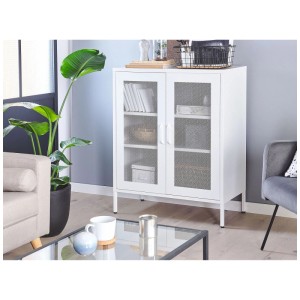 Vitrine blanche Beliani Wakatipu en acier avec portes en verre, 102x80x40 cm. Moderne et polyvalente.