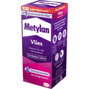 Colla per carta da parati in tessuto non tessuto Metylan 180g per un massimo di 6 rotoli. Colla facile da usare.