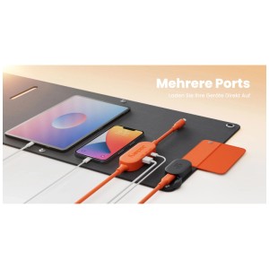 Pannello solare Jackery Solar Saga 40 Mini che carica tablet e smartphone. Pannello solare pieghevole con porte USB.