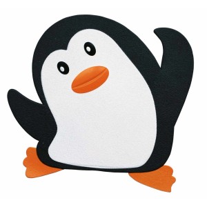 Spirella Mini-Mats Pingy, 5er-Set Wanneneinlagen in Schwarz-Weiß mit Pinguin-Motiv.