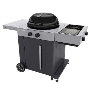 Barbecue a gas Outdoorchef Arosa 570 G Evo in acciaio grigio con Blazing-/Cooking-Zone, montato.