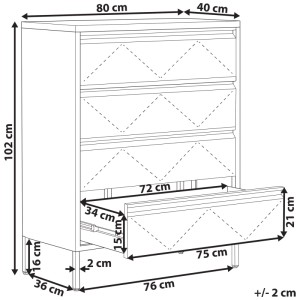 Schéma de la commode noire en métal Beliani Matana avec dimensions (102x80x40 cm).