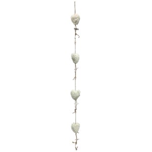 Ghirlanda decorativa con cuori di peluche in poliestere, bianca, lunghezza 100 cm, con fiocchi di neve e campanelle.