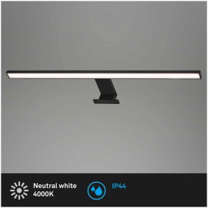 Applique miroir LED Brilo Dun noire, 8W, pour montage mural ou fixation sur miroir.