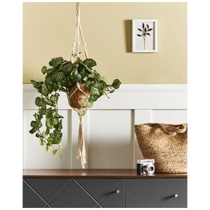 Beliani pianta sospesa Strawberry Begonia in vaso, pianta artificiale verde per interni, alta 37 cm.
