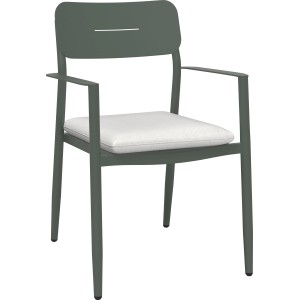 Sedia del set da pranzo Claremont: struttura in acciaio verde-grigio con cuscino in poliestere bianco crema.