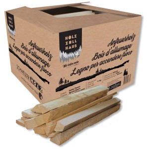 Bois d'allumage en carton (11 kg) en épicéa, idéal pour allumer cheminées et barbecues.