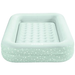 Lit de voyage enfant Intex, vert menthe à motifs étoiles, avec pompe et sac de transport.