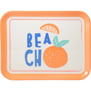 Serviertablett Melamin mit sommerlichem Beach-Motiv, 37x29 cm, für Camping & Garten.
