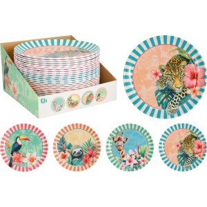 Assiettes à gâteau en mélamine, Ø 25cm, avec motifs animaux (girafe, toucan, paresseux, léopard), vaisselle.