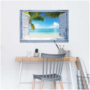Maxiposter Beach Shutters (61x91,5 cm): Fensterblick auf Strand und Meer.