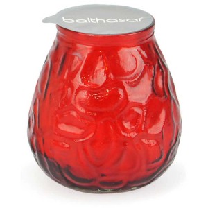 Bougie rouge non parfumée dans un verre américain (Ø 10 cm, hauteur 10,5 cm) pour une lumière d'ambiance.