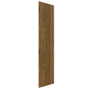 Grande pannello acustico Denpanels Nordic Outdoor Pro in termolegno marrone con lamelle verticali.