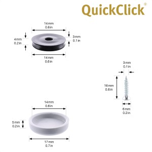 Jeu de patins Wagner QuickClick, 12 pièces, Hyper Slim, Ø 17mm, noir-gris, avec vis.