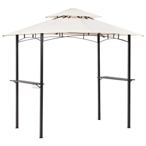 Gazebo Naro in acciaio beige con ripiani, 245x121x185cm, ideale per giardino e serate barbecue.