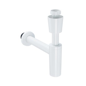 Siphon de lavabo Geberit blanc en plastique pour lavabos standard.