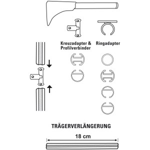Gardinia Träger für 1/2-läufige Gardinenstange Ø 20mm, weiß, mit Adaptern und Trägerverlängerung.