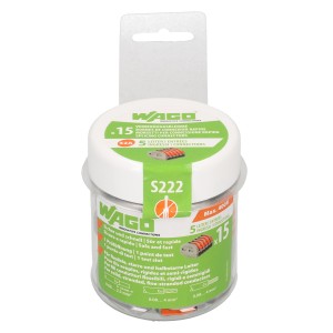 Morsetto Wago a 5 poli grigio in contenitore, adatto per sezioni di cavo da 0,08 mm² a 2,5 mm².