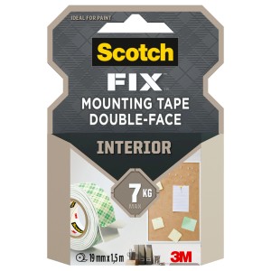 Ruban de montage intérieur double face Scotch-Fix, 19 mm x 1,5 m, blanc.