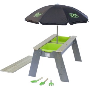 EXIT Aksent tavolo sabbia e acqua con ombrellone e attrezzi. Tavolo da gioco multifunzionale per bambini.