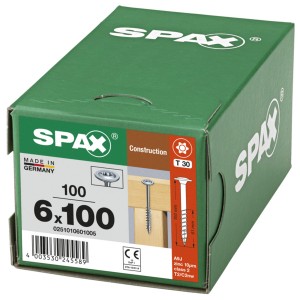 Viti a testa bombata Spax 6x100 mm, 100 pezzi in una scatola. Viti per legno per costruzioni in legno.