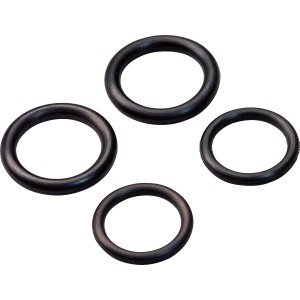 Kit de joints pour raccords filetés, 4 joints toriques en caoutchouc noir de différentes tailles.