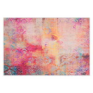 Tapis à poils courts coloré Isparta, 140x200 cm, avec motif abstrait rose, jaune et bleu.