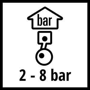 Simbolo per pressione aria 2-8 bar della pistola soffiaggio Einhell per compressori.