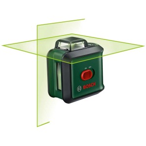 Bosch UniversalLevel 360 Kreuzlinienlaser mit grünen Laserlinien für präzises Nivellieren.