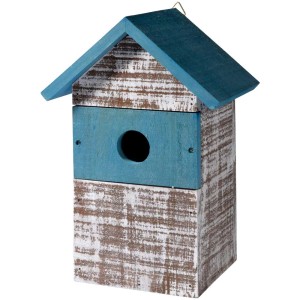 Casettina per uccelli svizzera Ocean blu in legno di pino con frontale removibile.