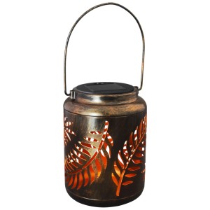 Lanterne solaire LED Schönenberger Deneb marron avec motif de feuilles, métal/plastique, Ø 12 cm.