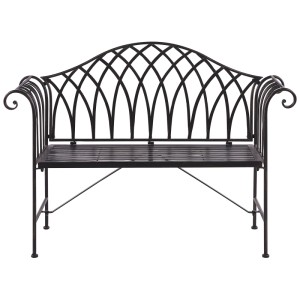 Banc de jardin Beliani Milazzo en métal noir avec design filigrane pour 2 personnes.
