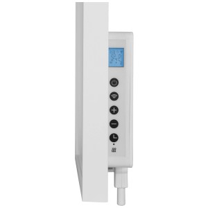 Pannello riscaldante a infrarossi Sonnenkönig Eco 500, riscaldatore elettrico bianco con display e comandi.