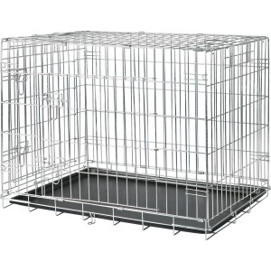 Trasportino Trixie M-L, 93x69x62cm, zincato, con 2 porte e vaschetta in plastica per cani.