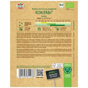 Sperli graines de chou-rave bio Noriko pour 50 plantes. Emballage avec instructions de culture.